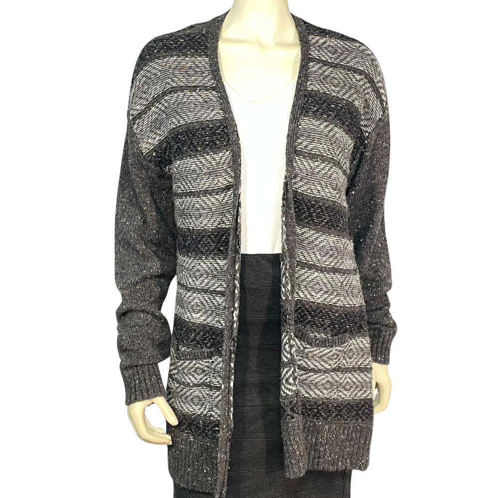3-FOR-$30 Ruff Hewn Sz L Long Cardigan Knit Sweater Wool Blend Black Gray Boho